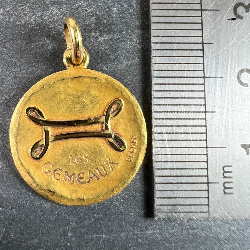 Becker French Zodiac Gemini Starsign 18K Yellow Gold Charm Pendant View IX
