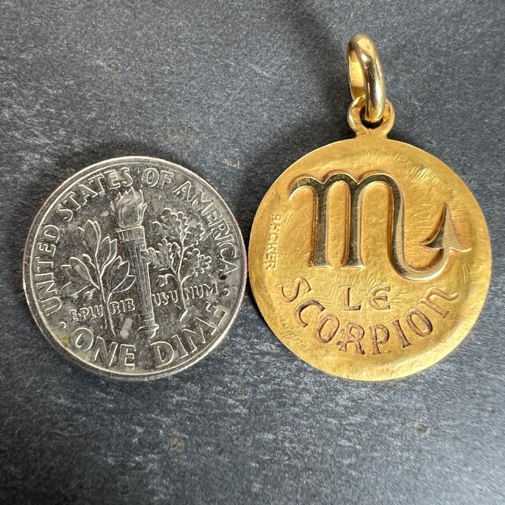 Becker French Zodiac Scorpio Starsign 18K Yellow Gold Charm Pendant View IX