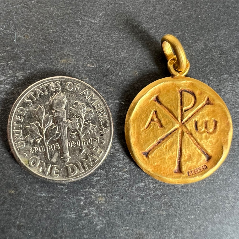 French Becker Chi Rho Jesus Christ Alpha Omega 18K Yellow Gold Medal Pendant View IX