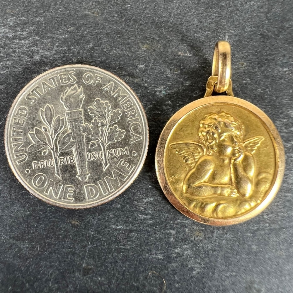 Vintage French Raphael’s Cherub 18K Yellow Gold Medal Pendant View XI