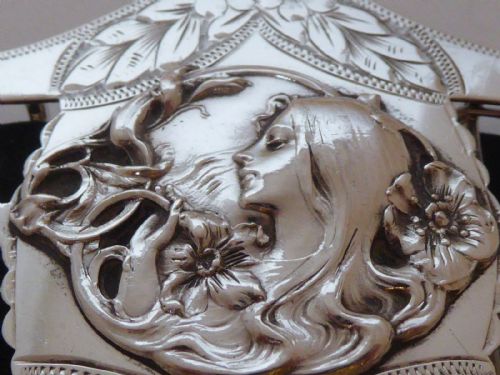 1906 ART NOUVEAU HALLMARKED SOLID SILVER NURSES BELT BUCKLE - ADDITIONAL PHOTO 3