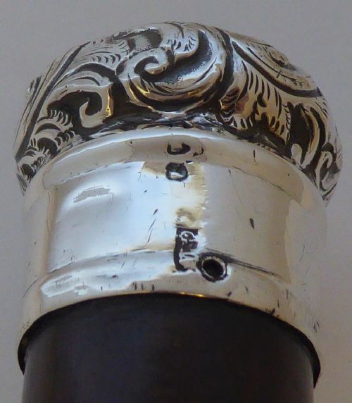 RARE WALKING STICK CANE 1887 HALLMARKED SOLID SILVER POMMEL SNAKEWOOD SHAFT - ADDITIONAL PHOTO 7