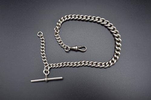 Victorian Heavy Sterling Silver Albert Watch Chain 1898