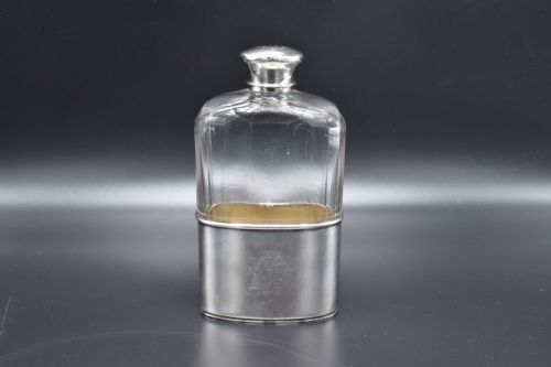 Victorian Sterling Silver Glass Hipflask Hip Flask 1879 Retail Mark P&F Schafer