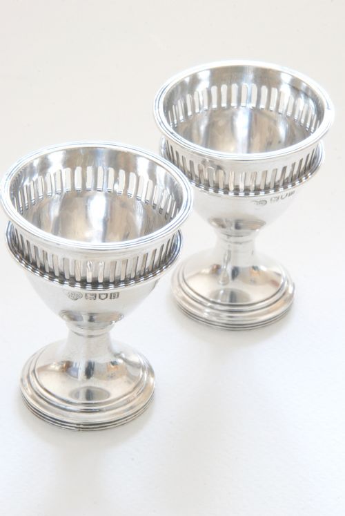 A Pair of Edwardian Solid Silver Egg Cups 1908