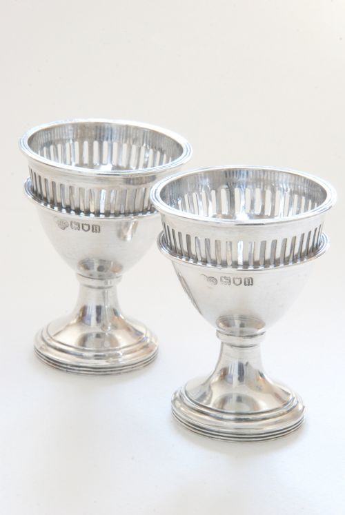 fig 1. A Pair of Edwardian Solid Silver Egg Cups 1908