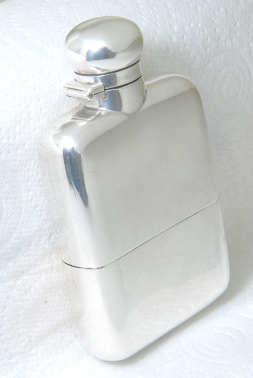 fig 1. Silver Edwardian Hip Flask with Detachable Cup 1903