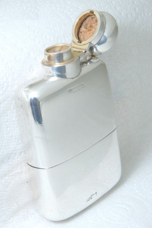fig 2. Silver Edwardian Hip Flask with Detachable Cup 1903