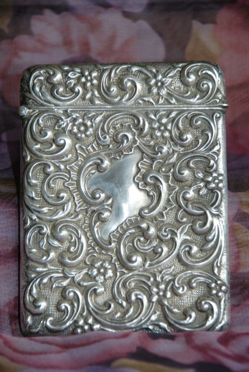 Silver Edwardian Embossed Card Case - Henry Matthews