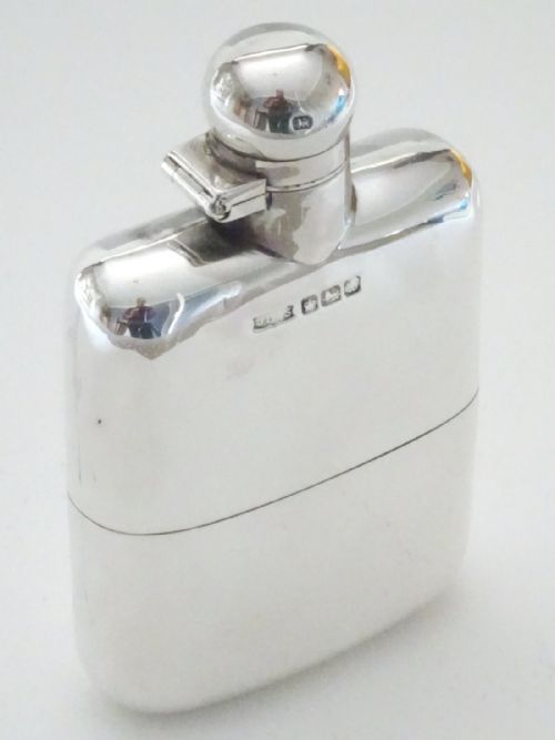 Solid Silver Hip Flask with Detachable Cup 1914