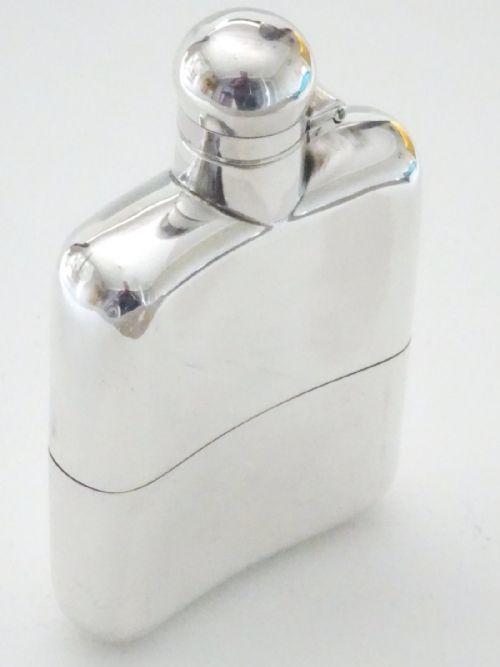 fig 1. Solid Silver Hip Flask with Detachable Cup 1914