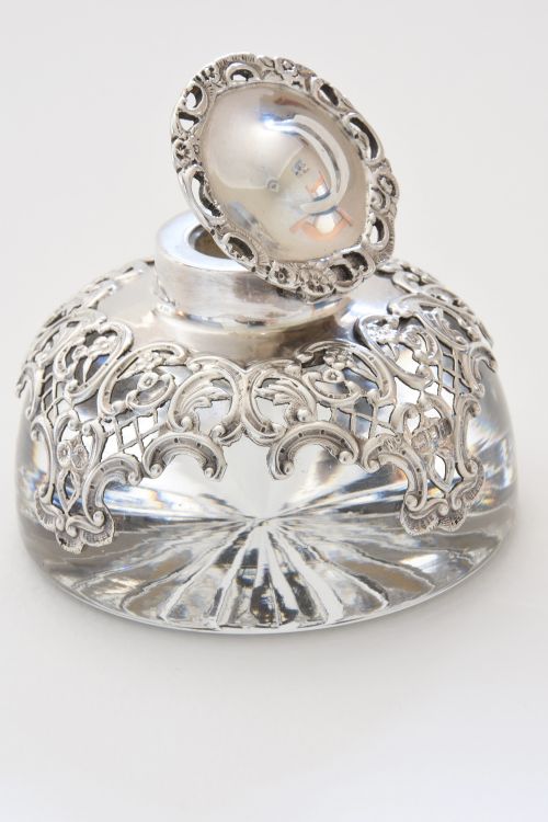 Silver Mounted Glass Inkwell by William Comyns 1901