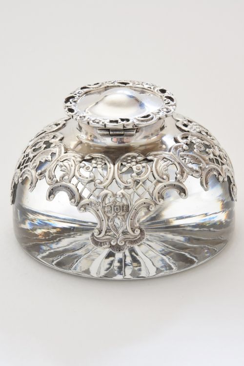 fig 2. Silver Mounted Glass Inkwell by William Comyns 1901