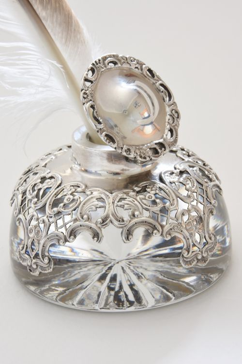 fig 3. Silver Mounted Glass Inkwell by William Comyns 1901