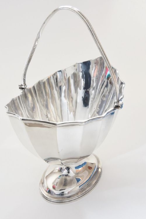 fig 1. Solid Silver Victorian Swing Handled Pedestal Bowl 1886