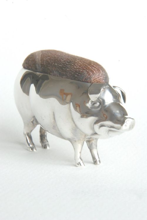 Edwardian Silver Pig Pin Cushion 1905
