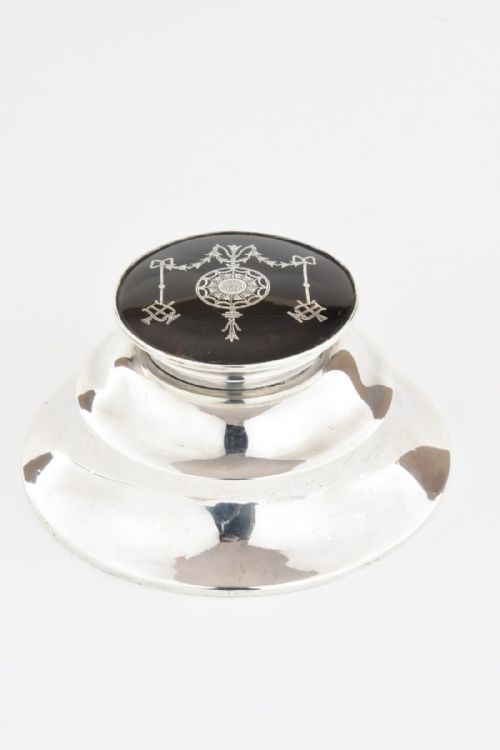 Large Silver and Tortoiseshell Inkwell (Harrods London) 1912
