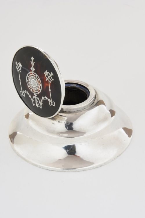 fig 1. Large Silver and Tortoiseshell Inkwell (Harrods London) 1912
