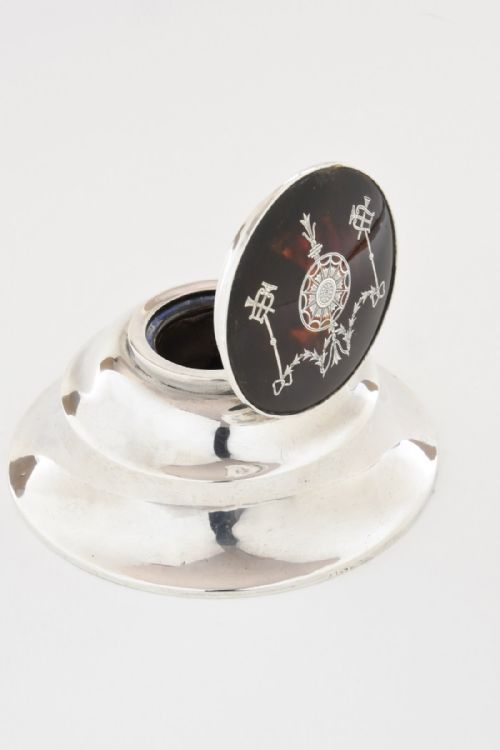 fig 2. Large Silver and Tortoiseshell Inkwell (Harrods London) 1912