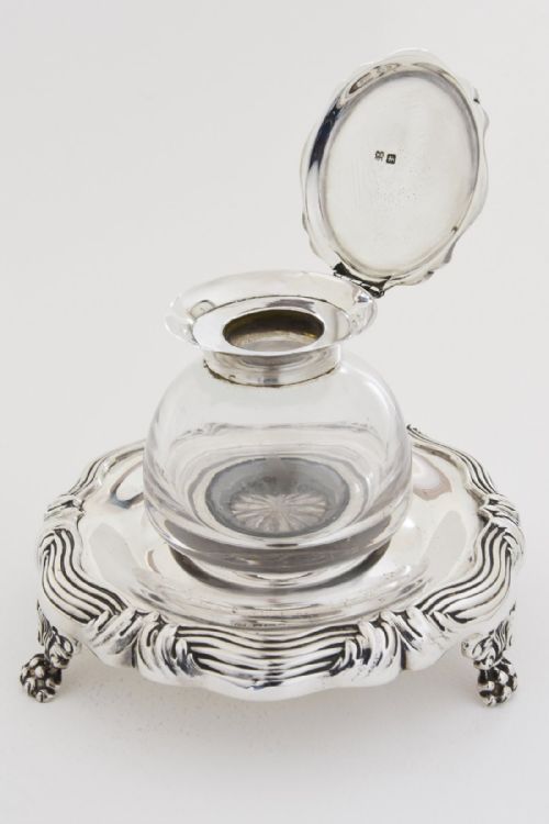 Rare Silver Inkwell & Stand 1919