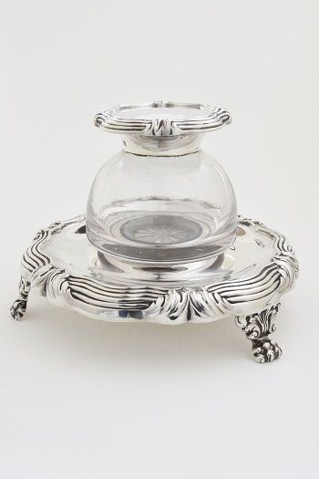 fig 1. Rare Silver Inkwell & Stand 1919