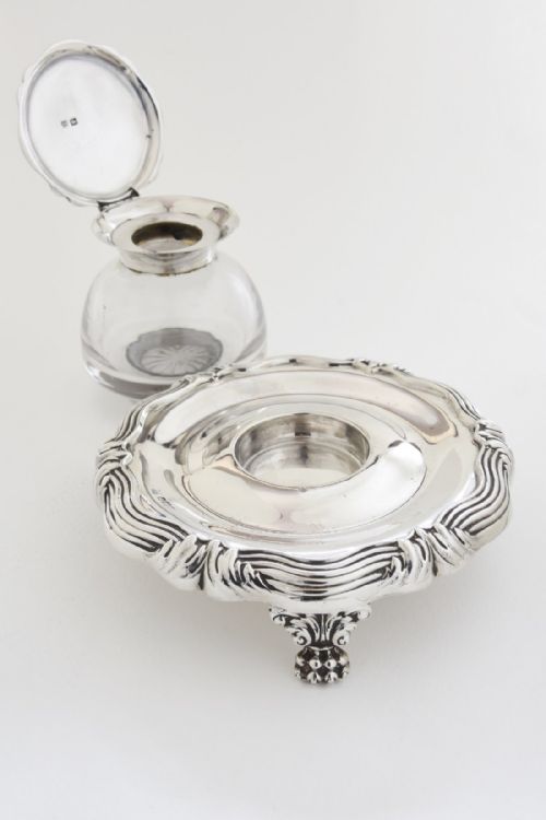 fig 4. Rare Silver Inkwell & Stand 1919