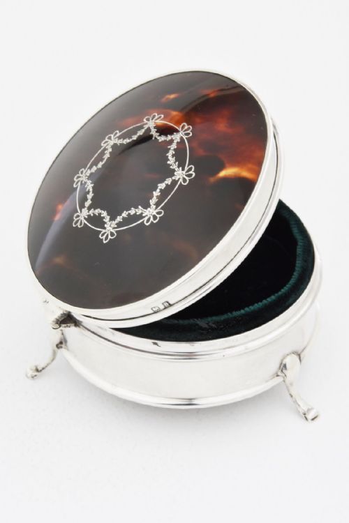 Silver & Faux Tortoiseshell Trinket Box 1917
