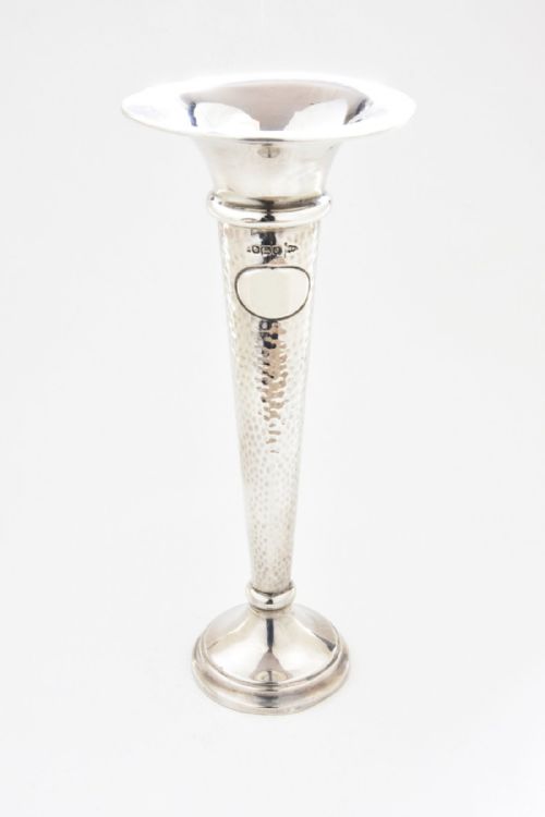 Large Edwardian Silver Trumpet Vase 1906