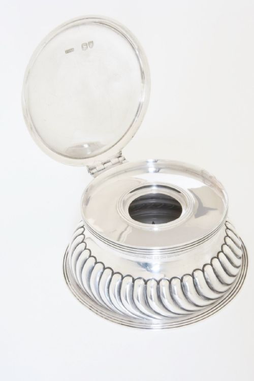 Rare Late Victorian Silver & Glass Inkwell 1895