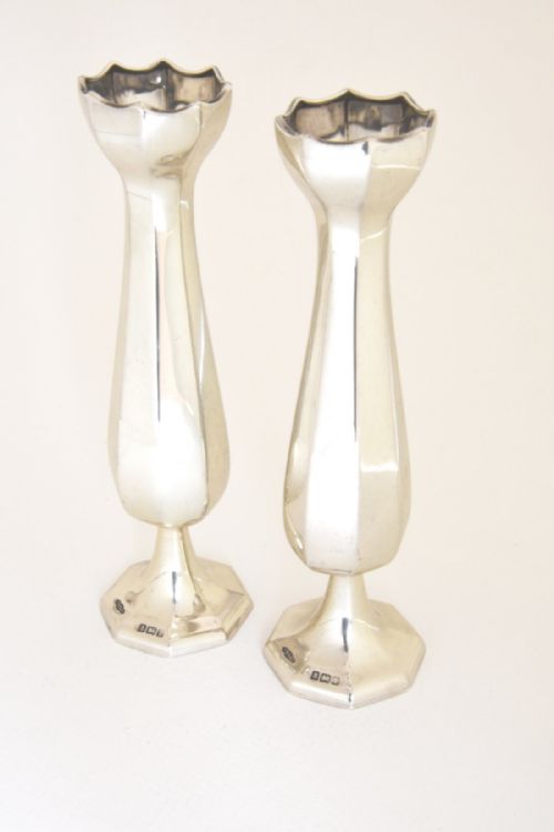 Pair of Edwardian Solid Silver Vases 1910