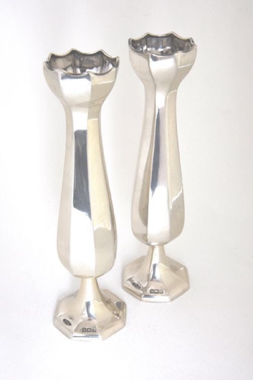 fig 1. Pair of Edwardian Solid Silver Vases 1910