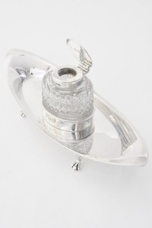 Edwardian Silver Inkwell Stand 1905