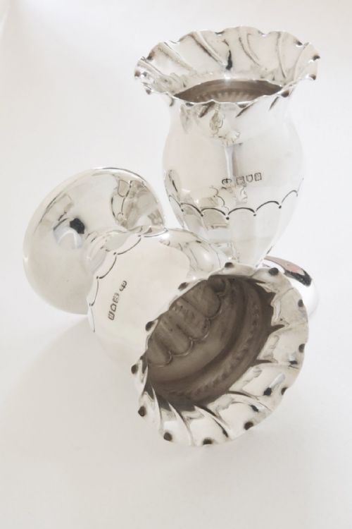 fig 1. Pair of Solid Silver Posy Vases 1912