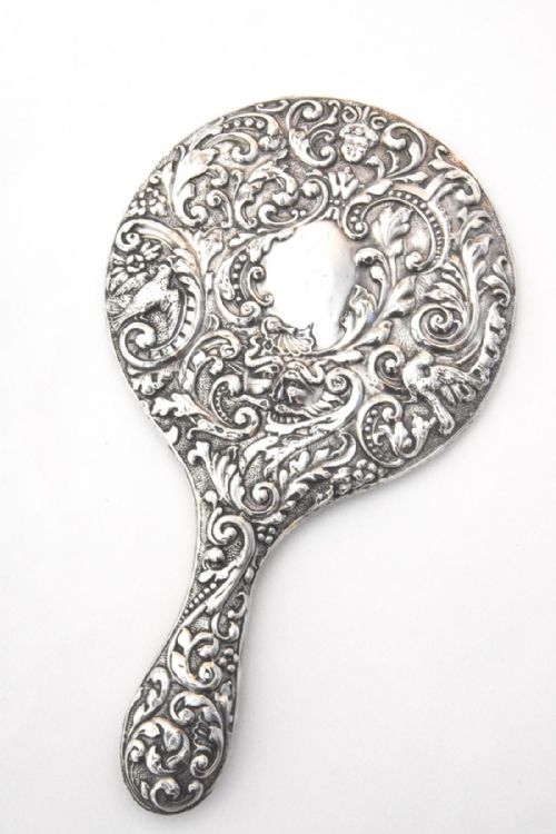 Edwardian Embossed Silver Hand Mirror 1907
