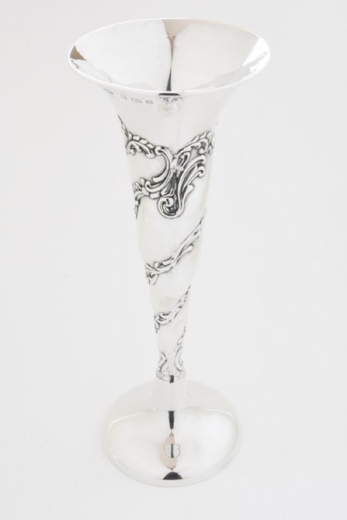 Edwardian Solid Silver Embossed Vase 1903