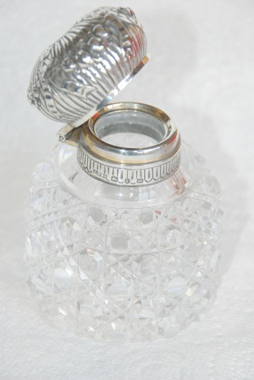 fig 2. Silver Mounted Hobnail Cut Crystal Inkwell 1890