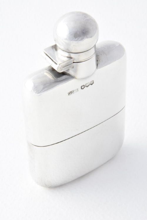 Solid Silver Hip Flask with Detachable Cup 1925