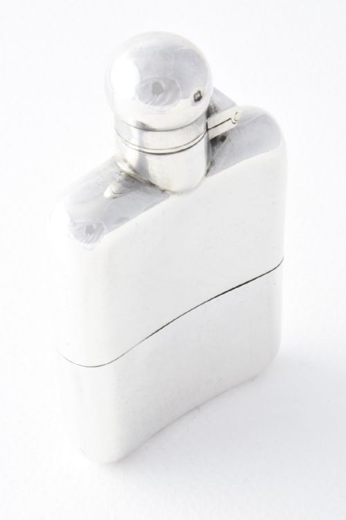 fig 1. Solid Silver Hip Flask with Detachable Cup 1925