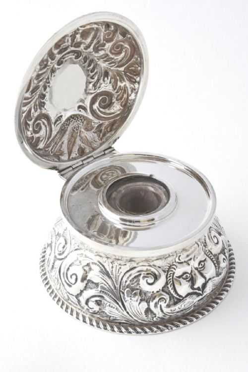 Rare & Unusual Victorian Solid Silver Inkwell 1897