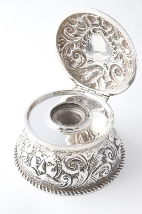 fig 1. Rare & Unusual Victorian Solid Silver Inkwell 1897