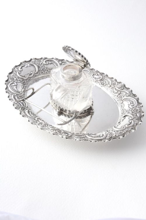 fig 2. Edwardian Silver Mounted Inkwell with Tray and Pen Stand 1902