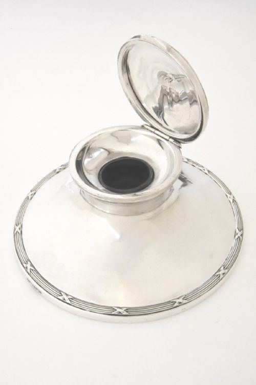 Large Edwardian Silver Capstan Inkwell 1909