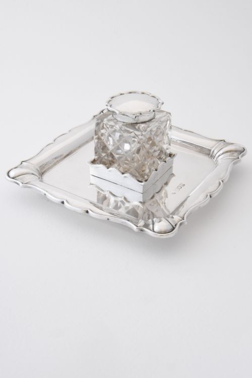 fig 1. Silver Mounted Inkwell and Solid Silver Stand 1908