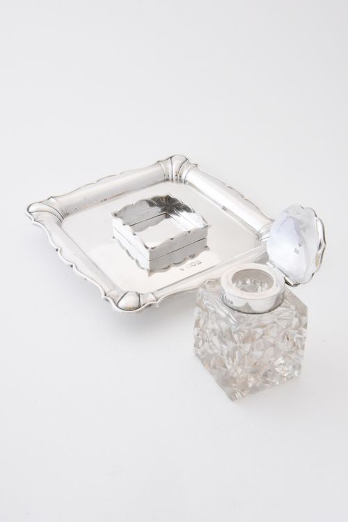 fig 3. Silver Mounted Inkwell and Solid Silver Stand 1908