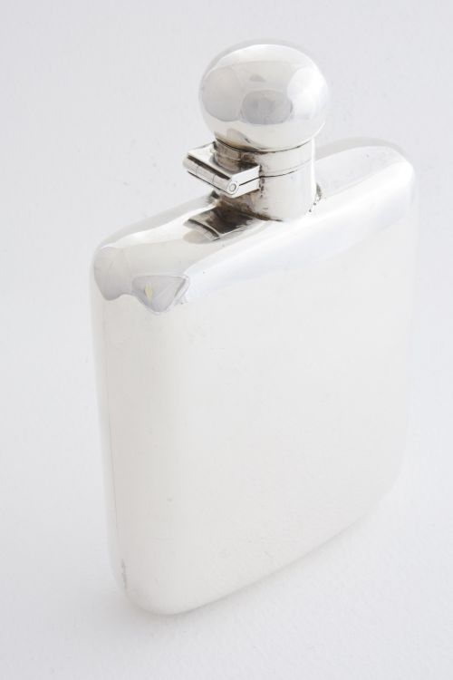 Large Solid Silver Hip Flask 1929