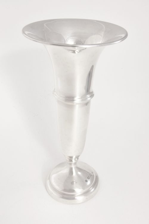 Large Solid Silver Trumpet Vase 1918
