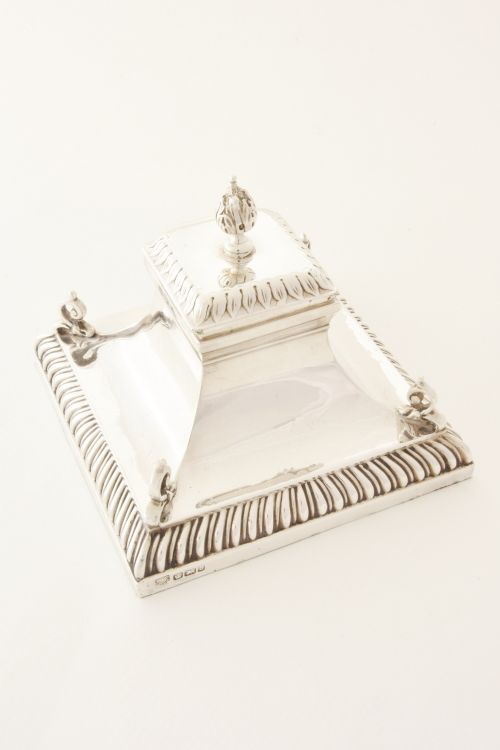 fig 2. Large Square Victorian Solid Silver Inkwell 1900