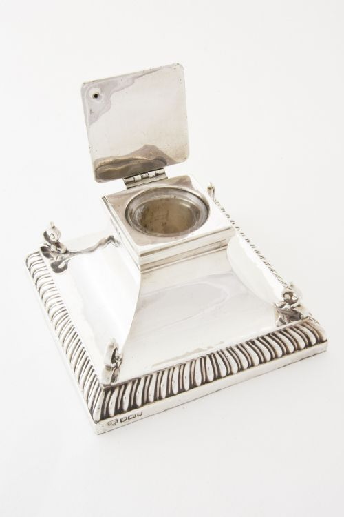 fig 3. Large Square Victorian Solid Silver Inkwell 1900