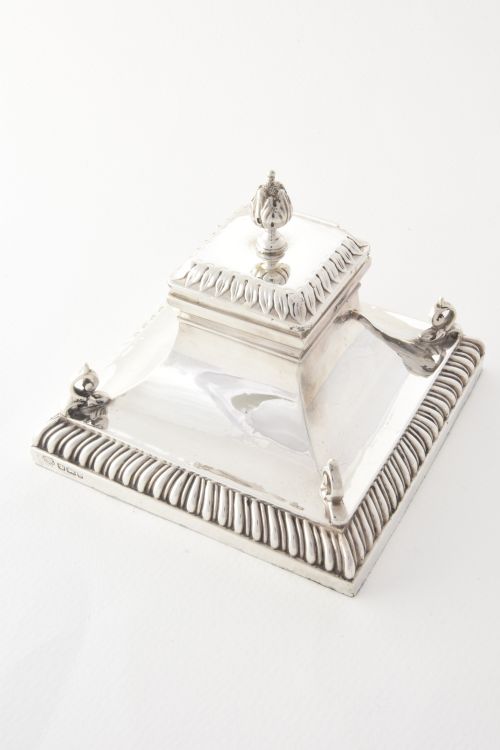fig 4. Large Square Victorian Solid Silver Inkwell 1900