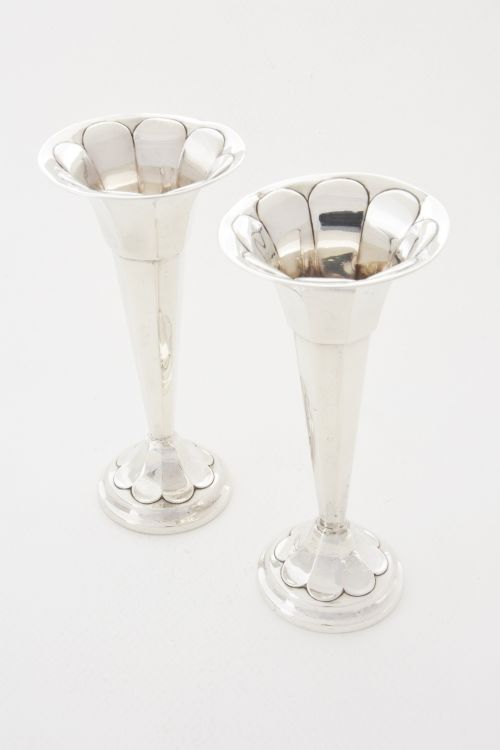 Pair of Antique Solid Silver Bud Vases 1916
